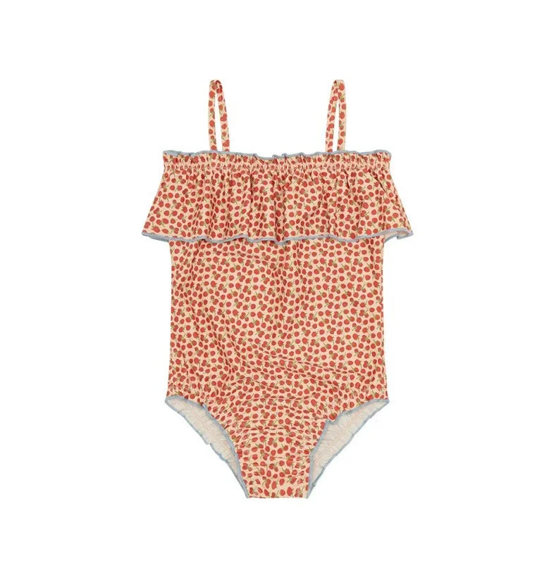 2025 New Girls Swimsuit Heart Printed Ruffle Bikinis Set Children Swimming Suit maillot de bain enfant fille Banadores