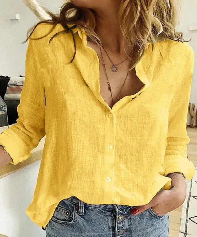 Women’s Cotton Linen Long Sleeve Shirt – Breathable Relaxed Fit Elegant Casual Blouse