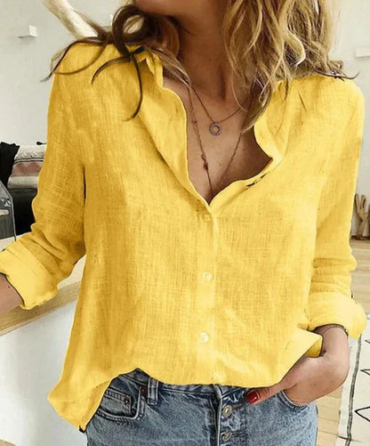 Women’s Cotton Linen Long Sleeve Shirt – Breathable Relaxed Fit Elegant Casual Blouse