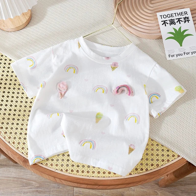Solo Leveling Girls Short-sleeved Summer Cotton Cute Baby Girl Stylish Three-dimensional Flower Children's T-shirt Clothes