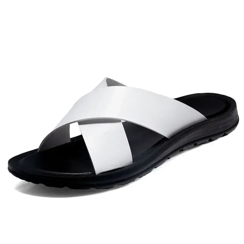 Men’s Leather Slip On Sandals Italian Style Premium Comfortable Summer Casual Outdoor Footwear