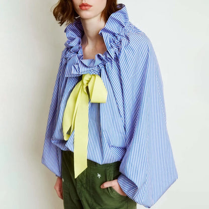 Elowenne Ruffle Tie Neck Cotton Blouse