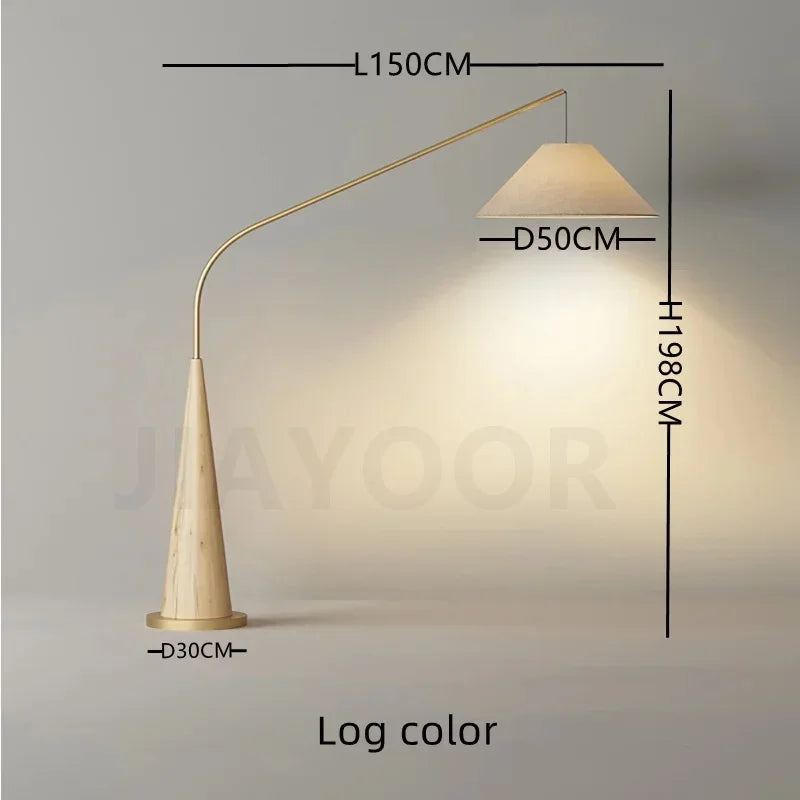 LumiArc – Luxe Houten Boogvloerlamp met Stoffen Kap