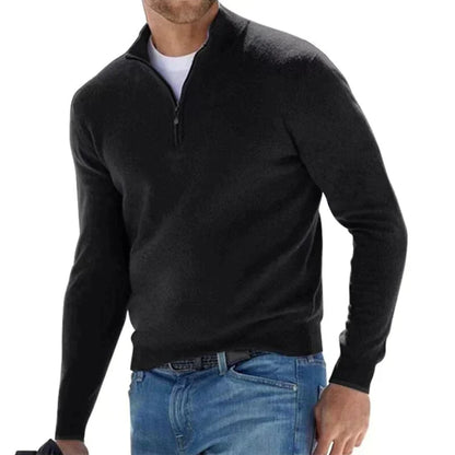 Men’s Zip-Up Knit Jumper with Polo Collar – Premium Italian-Style Sweater