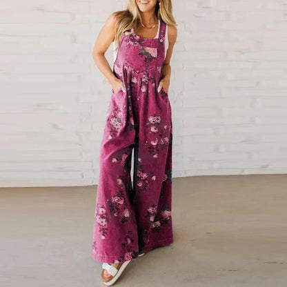 Lydia - Summer Floral Printed Sleeveless Jumpsuit