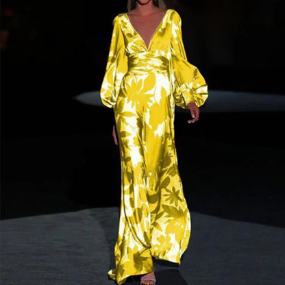 Robe longue femme décolleté V profond élégant