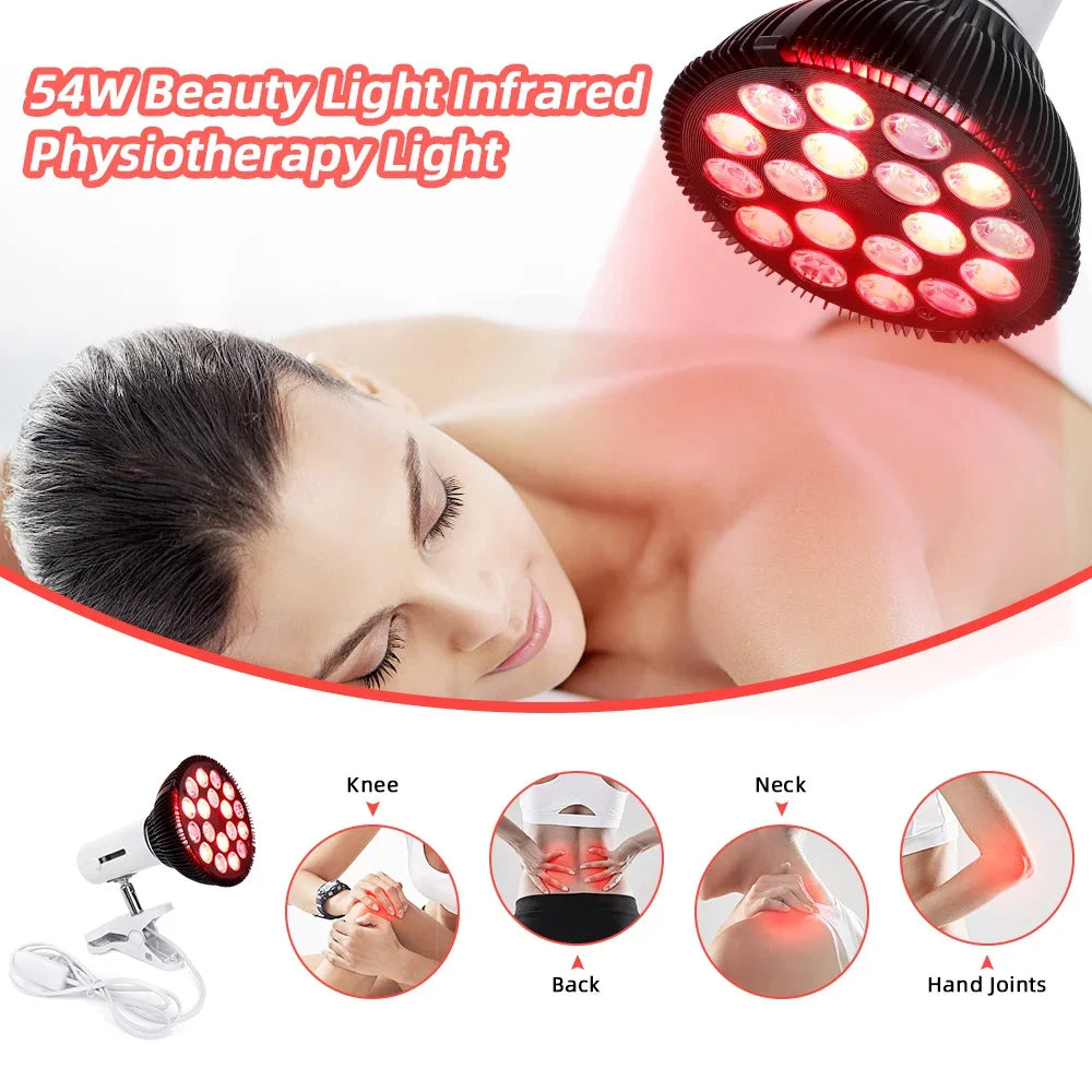 Red Light Therapy Lamp For Face 54W 660nm & 850nm Infrared Light Therapy Device For Muscle Joint Pain Relief Skin Health Tools