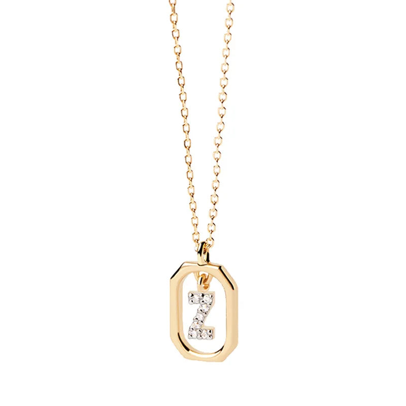 Collana Iniziale Personalizzata con Zirconi | Placcata in Oro – Ciondolo Lettera Alfabeto