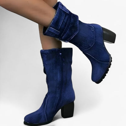 Cowboystiefel aus Denim mit hohem Absatz
