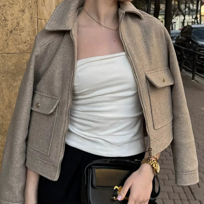 Emily | Women Zippered Wool Bomber jacket