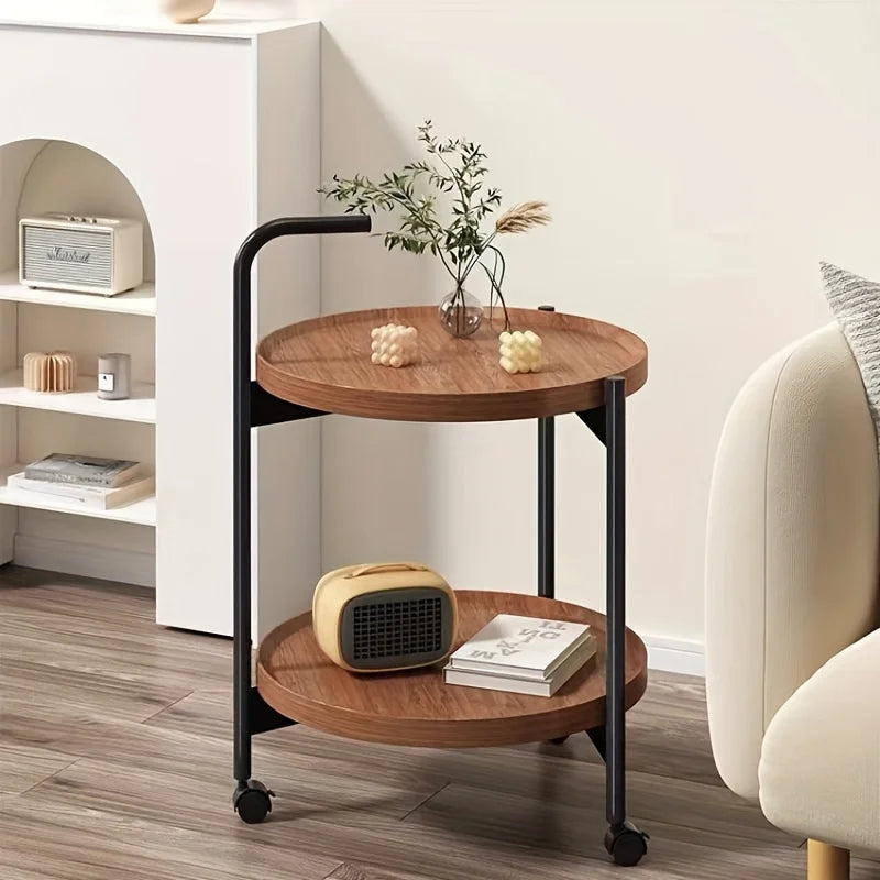 Floravelle - Tweelaags Houten Bijzettafel met Wieltjes
