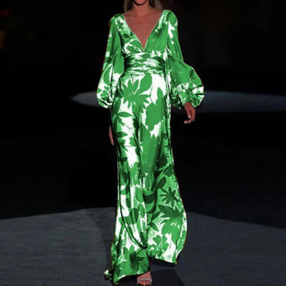 Robe longue femme décolleté V profond élégant