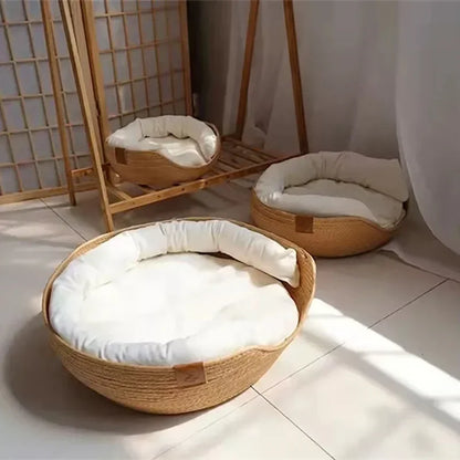 CloudBed - Eco-Friendly Woven Dog Bed Sofa – Breathable Bamboo Style Pet House for Indoor Dogs & Small Pets