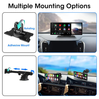 DashSight® Duo by JV Auto – Dash Cam, Rear Cam, & Touch Screen Infotainment System | 4K UHD Front & 1080P FHD Rearview Camera | Wireless & Wired Apple CarPlay & Android Auto