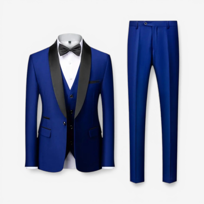 Arthur - 3 Piece Slim Fit Suit Set with Blazer Pants and Vest | Button Closure and Pockets | Sizes XS–3XL | Blue, Red, Grey, Black, Black and Red