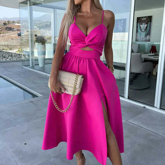 Elegantes Damen Midikleid mit Seitenschlitz und Taschen für jeden Anlass