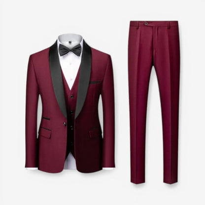 Arthur - 3 Piece Slim Fit Suit Set with Blazer Pants and Vest | Button Closure and Pockets | Sizes XS–3XL | Blue, Red, Grey, Black, Black and Red