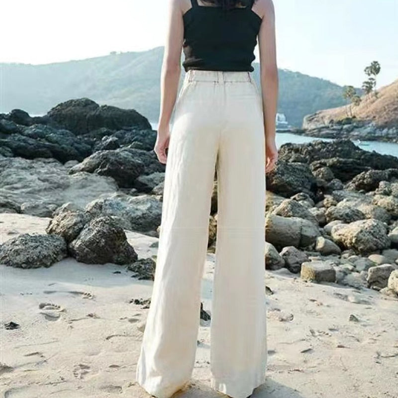 Pantalon Décontracté Élégant Femme – Pantalon Confort Classique à Jambe Large