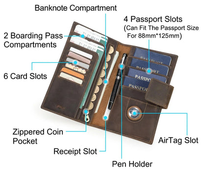 Larson Wallet: Made with Hand-Stitched Genuine Italian Leather - 1 or 4 Passport Slots, RFID Blocking,  1 AirTag Slot–Travel with Confidence