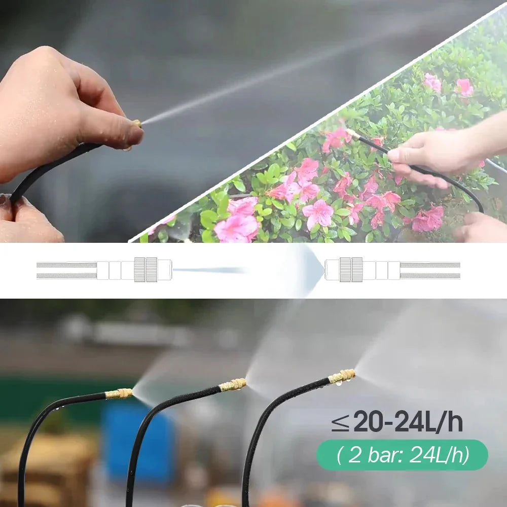 Garten-Bewässerungsset mit Vernebelungsdüsen – 20 m Schlauch mit 20 Sprinklerdüsen Zorenza
