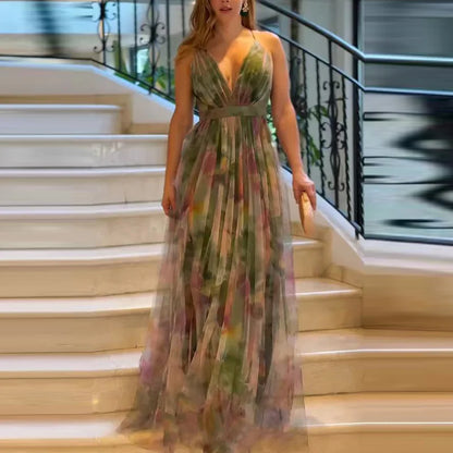 AURELIA™ – Elegant Mesh Print Maxi Dress