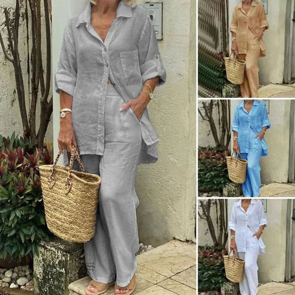 Luftig & Stylisch Oversized Leinen-Kombi mit Bluse und Hose Damen – Amaris