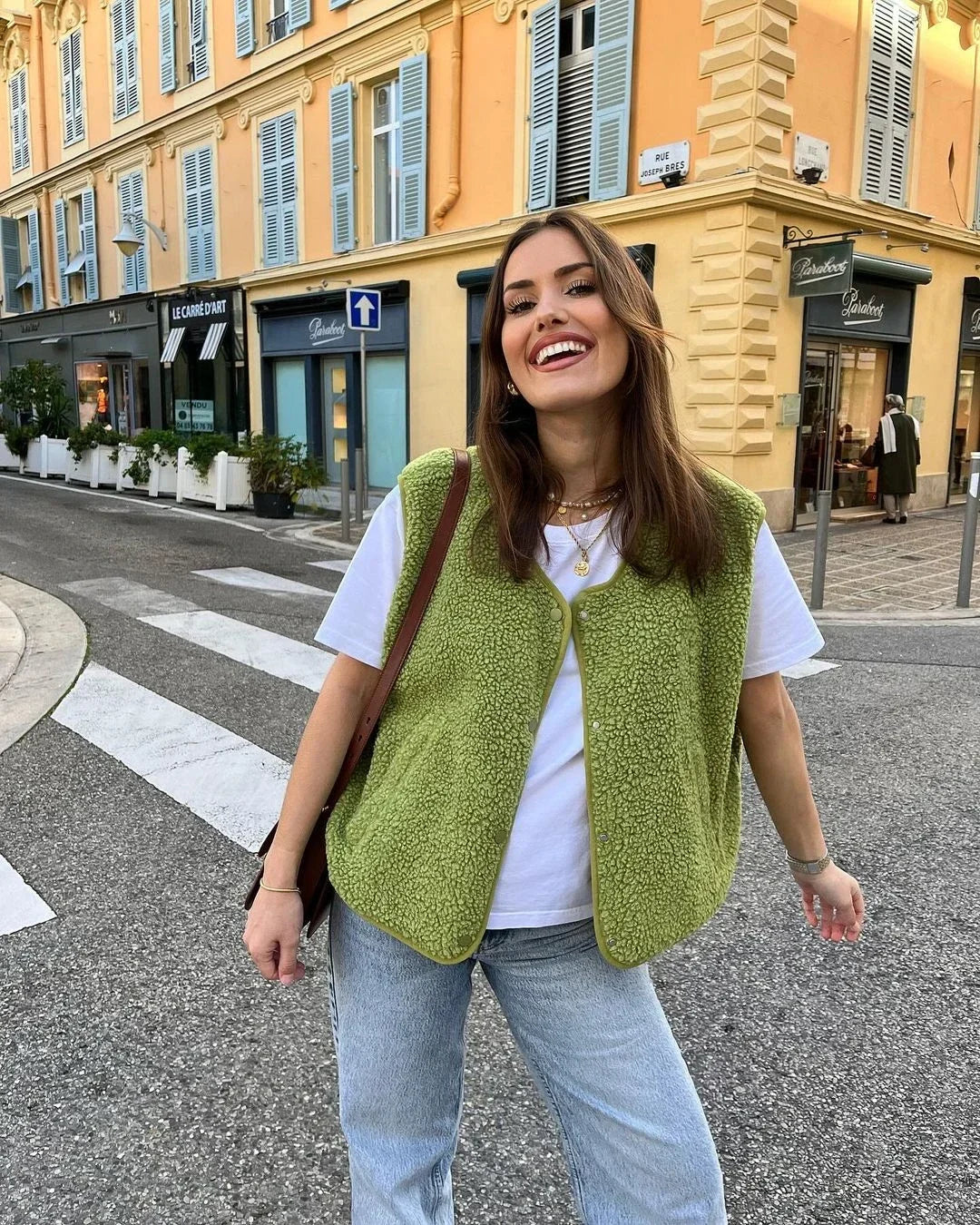 Élirée - Ärmellose Frühlingsweste aus Wolle für Frauen, Trendy, mit Knöpfen, in einfarbigen Farben
