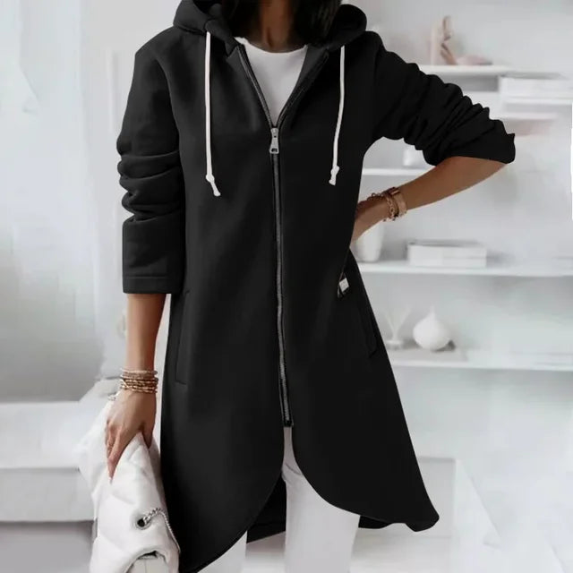 Elsie | Hooded cardigan with curved hem