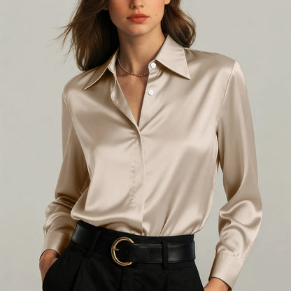 Ariadne - Damen Satin Seiden Bluse Button Down Office Top