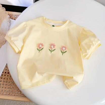 Solo Leveling Girls Short-sleeved Summer Cotton Cute Baby Girl Stylish Three-dimensional Flower Children's T-shirt Clothes