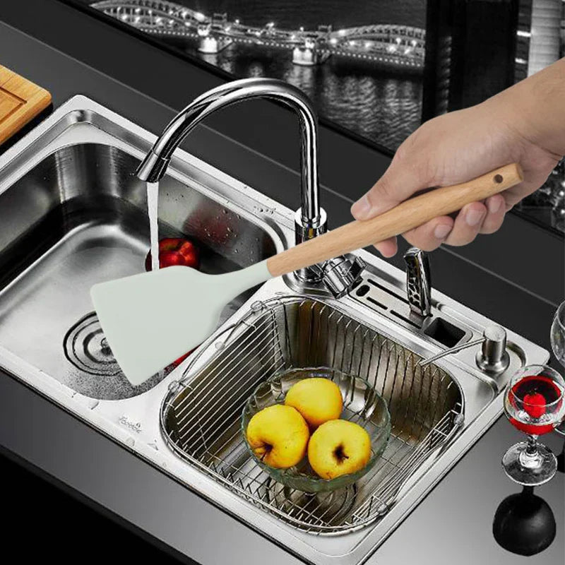 ChefEase – 12-Piece Silicone Kitchen Utensil Set with Wooden Handles