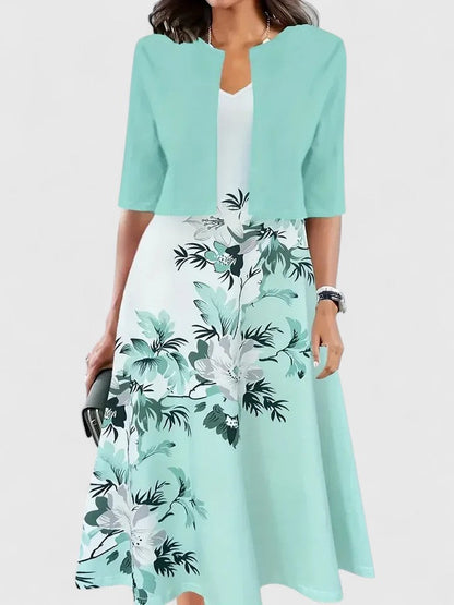 Women's Floral Midi Dress 3/4 Sleeve A-Line Occasion Dress