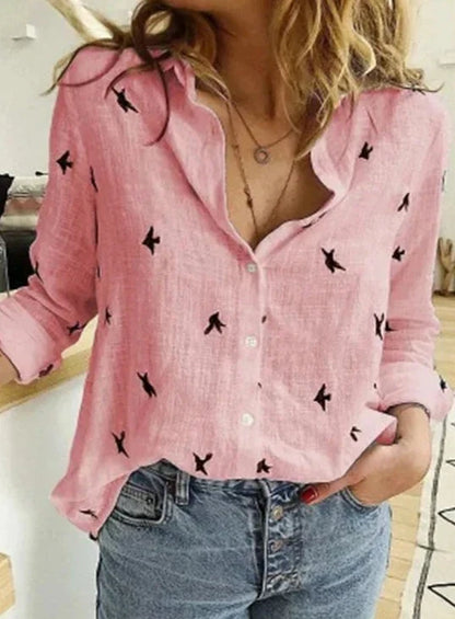 Women’s Cotton Linen Long Sleeve Shirt – Breathable Relaxed Fit Elegant Casual Blouse