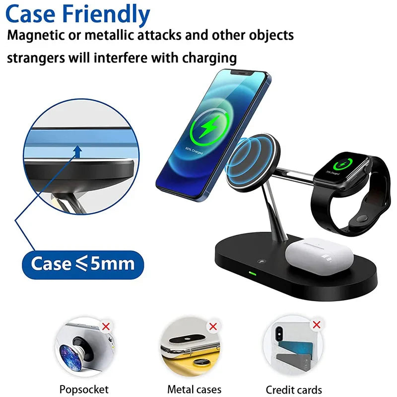 Rayvia 3-in-1 Wireless Charging Station for Smartphone Smartwatch and Earbuds with Night Light
