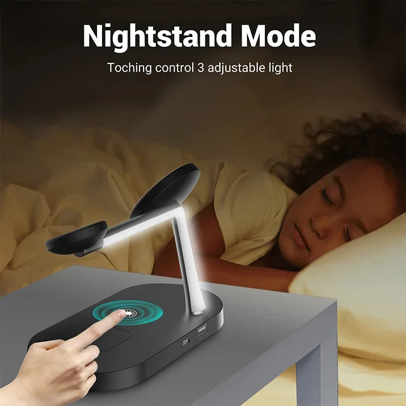 Rayvia 3-in-1 Wireless Charging Station for Smartphone Smartwatch and Earbuds with Night Light