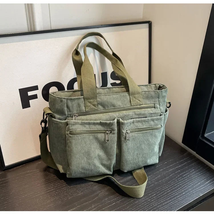 Casual Corduroy Messenger Bags Large Capacity Commuter Mummy Portable Shoulder Bag Multi Layers Camping Tote Bags