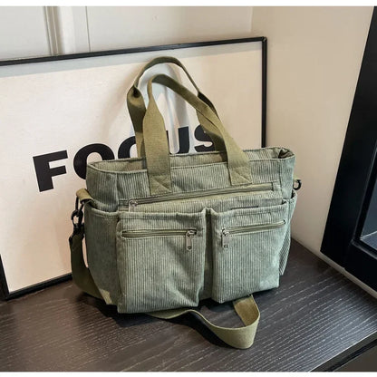 Casual Corduroy Messenger Bags Large Capacity Commuter Mummy Portable Shoulder Bag Multi Layers Camping Tote Bags