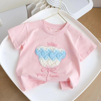 Solo Leveling Girls Short-sleeved Summer Cotton Cute Baby Girl Stylish Three-dimensional Flower Children's T-shirt Clothes