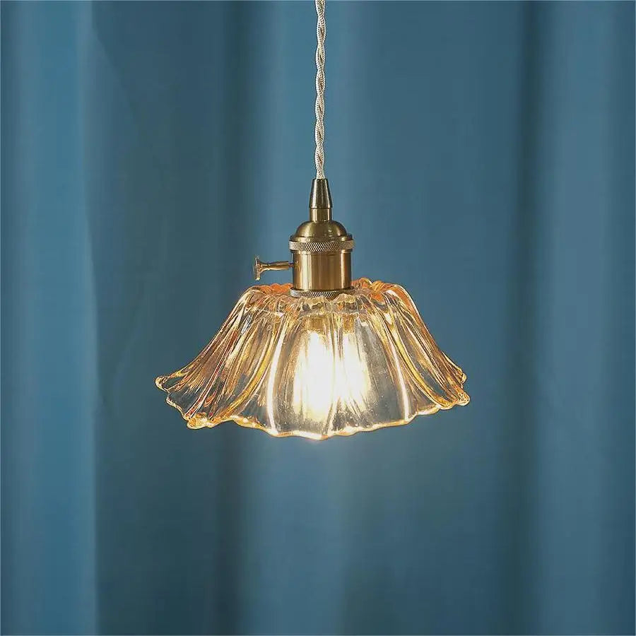 Modern Glass sunflower LED Pendant Lamp With Switch Living Room Bedroom Green Amber Nordic Hanging Lights Luminaria Hanglamp