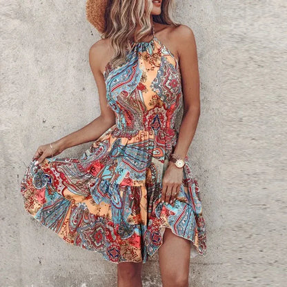 Women's Halter Lace Flowy Draped Dress