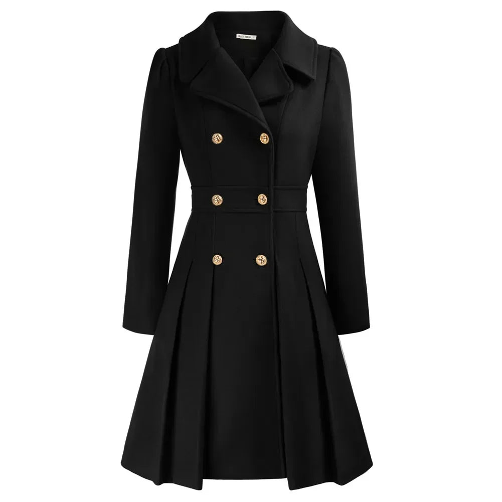 Women’s Elegant Double-Breasted Flare Long Coat
