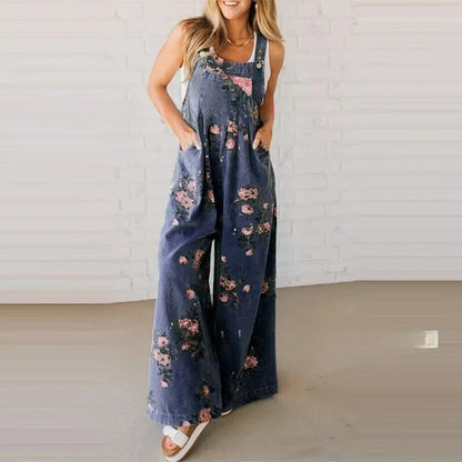Lydia - Summer Floral Printed Sleeveless Jumpsuit