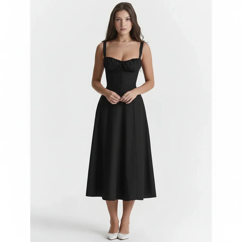 Linsay Blumenkleid – Midi-Kleid mit Korsett & Seitenschlitz
