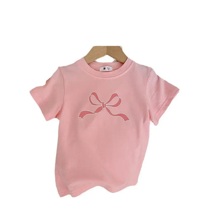 T-shirt Tops Baby Casual Korean Version of the Spring and Summer Girls Short Sleeve T-shirt Bow Children's