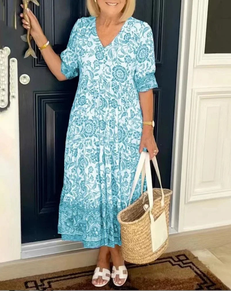 Elegant Floral Dress with V-Neck
