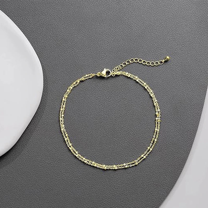 Fotlänk dam set guld/silver – multilayer pärlor