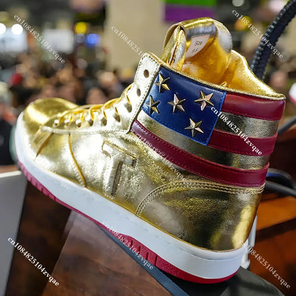 Trump Shoes Never Surrender Gold Sneakers High top Gym 2024 MAGA President Donald Shoe Mens Womens Casual Boots Road Sneaker