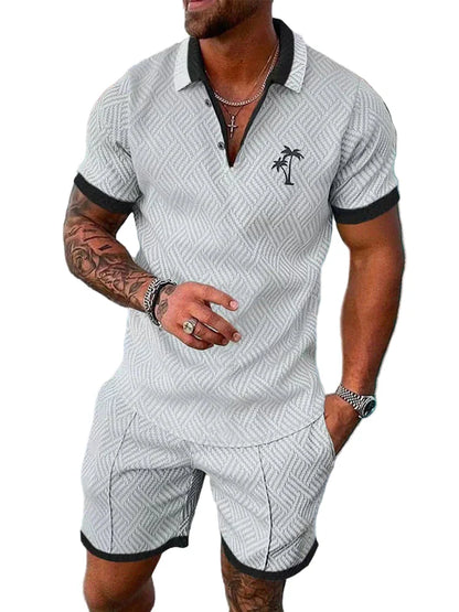 Men's Knit Quarter-Zip Polo Shirt and Shorts Two-Piece Set