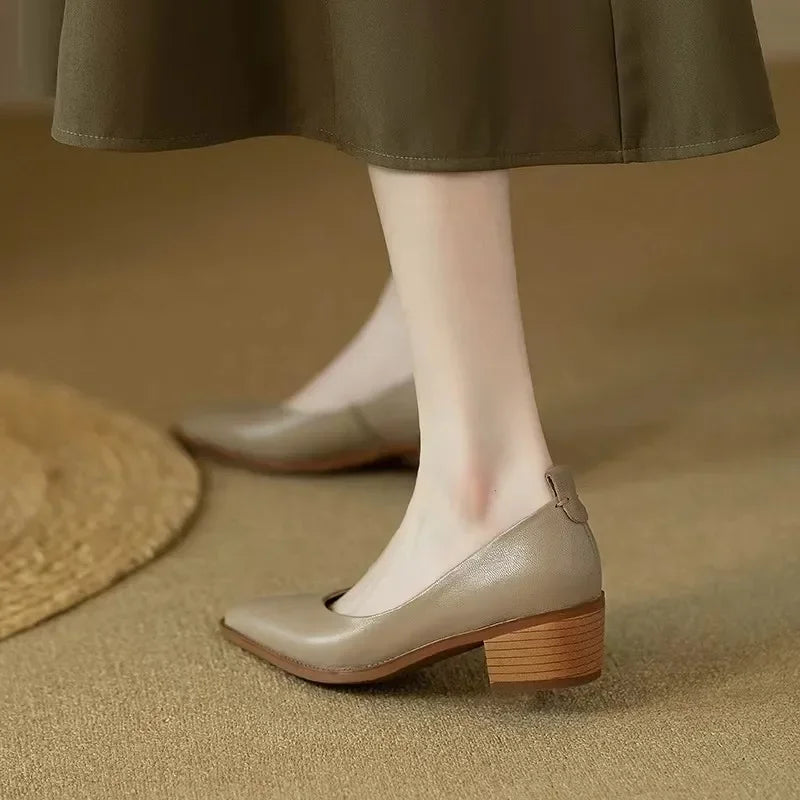 Women's Block Heel Pumps Pointed Toe Slip On Work Shoes