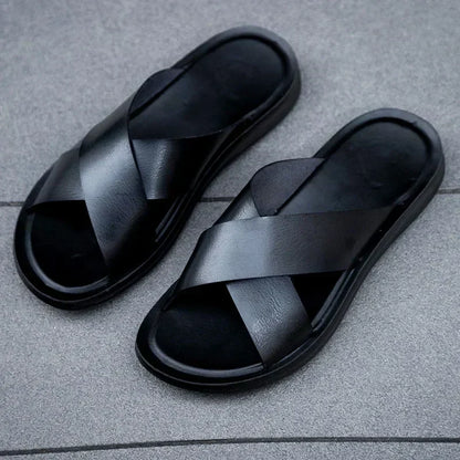 Men’s Leather Slip On Sandals Italian Style Premium Comfortable Summer Casual Outdoor Footwear